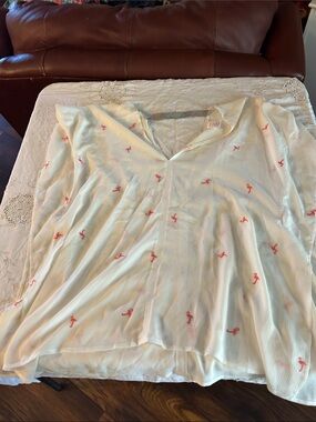 Xhilaration White V-Neck Chemise with Pink Flamingo Print